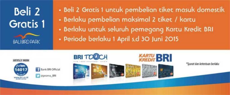 Promo Bali Bird Park kartu kredit BRI Buy 2 Get 1 Free