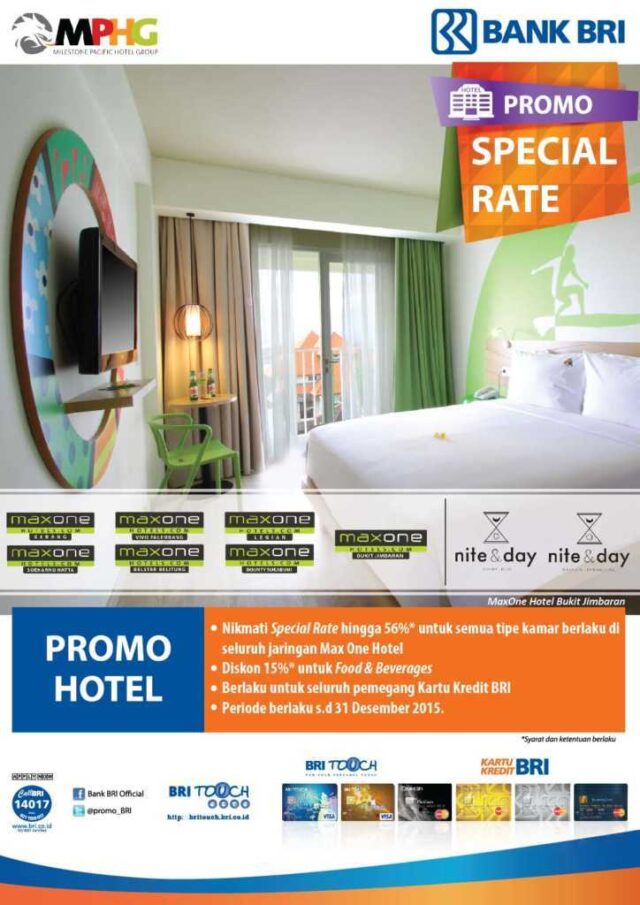 Promo hotel MaxOne MPHG Group diskon hingga 56% dengan menggunakan kartu kredit BRI