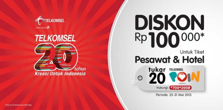 Gratis Voucher Hotel seniali Rp 100.000 dengan 20 telkomsel poin