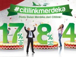 Keceriaan hari merdeka pesan tiket pesawat citilink bisa mendapatkan diskon hingga 17% dan Hotel 45%