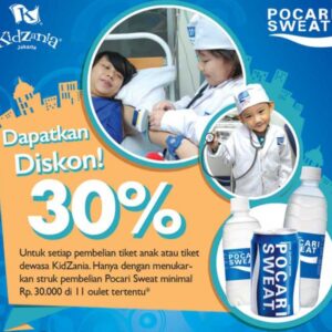 Promo Kidzania Jakarta diskon tiket masuk 30% dengan pembelian pocari sweat seniai Rp 30.000 di outlet tertentu