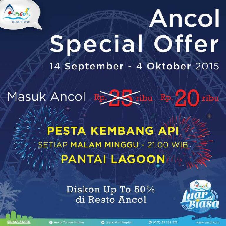 Promo tiket masuk ancol hanya Rp 20.000. Ajak teman dan keluarga berekreasi di Taman Impian Jaya Ancol