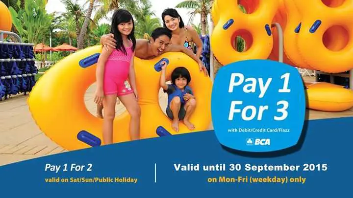 Promo BCA Waterbom PIK Jakarta Bayar 1 Gratis 3 tiket masuk.