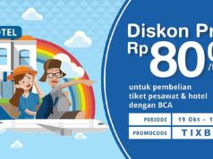 Kode Promo Tiket.com Kartu Kredit BCA diskon RP 80.000 untuk tiket pesawat maupun hotel.
