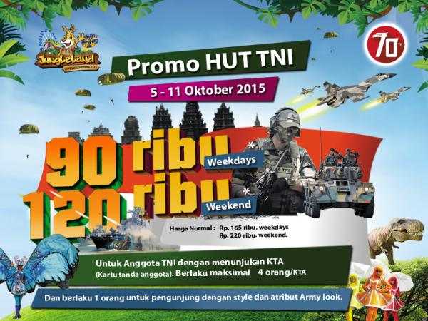 Promo Jungle Land HUT TNI, dapatkan tiket masuk dengan harga spesial. Baik weekend maupun weekdays.