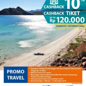 Promo Kartu Kredit BRI Nusatrip dapatkan cashback hingga Rp 120.000 untuk tiket pesawat dan 10% untuk hotel di seluruh dunia.