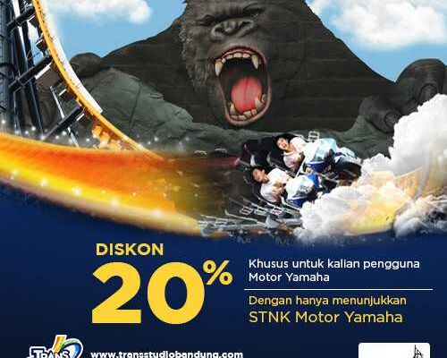 Promo STNK Yamaha Trans Studio Bandung nikmati diskon 20% tiket masuk.
