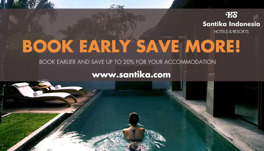 Berbagai promo hotel Santika pesan online diskon hingga 20%.