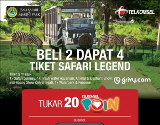 Bali Safari Promo Telkomsel Poin Buy 2 Get 4 dengan menukar 20 poin Telkomsel di *700*710#