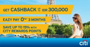 Promo Liburan Citibank Dapatkan cash back hingga Rp 300.000 di Bayu Buana Travel Service, periode hingga 31 Desember 2016.
