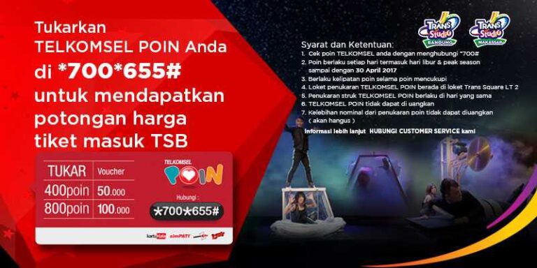 Promo Telkomsel Poin Trans Studio Bandung diskon tiket masuk hingga Rp 100.000.