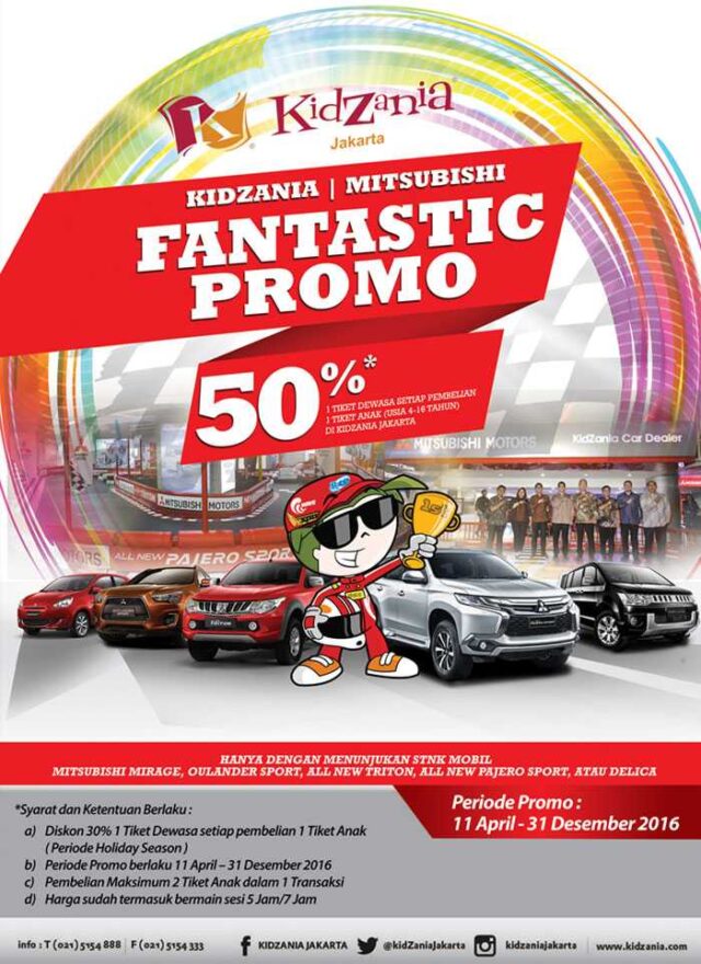 Diskon tiket masuk kidzania Jakarta cukup dengan menunjukkan STNK Mobil Mitsubishi berbagai merk.