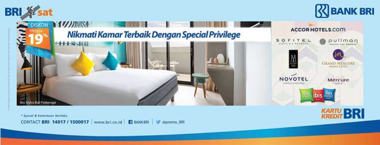 Promo Hotel Kartu Kredit BRI Diskon Hotel 19% di Jaringan Hotel Accor seluruh Indonesia.