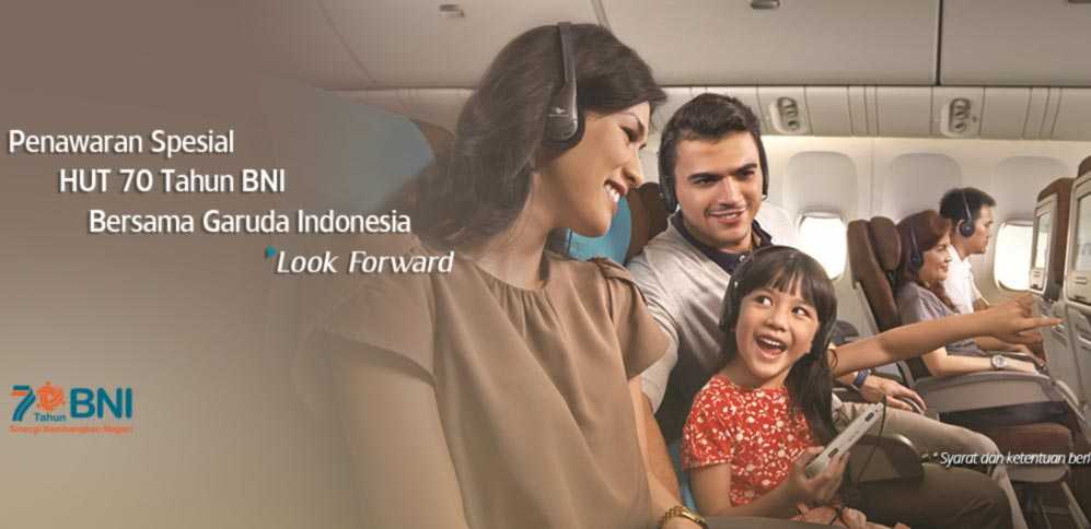 Promo BNI Reward Poin diskon tiket pesawat Garuda Indonesia hingga 50%.