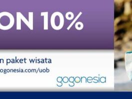 Diskon 10% menggunakan kartu kredit UOB untuk pembelian paket liburan di gogonesia.com tanpa minimum transaksi.