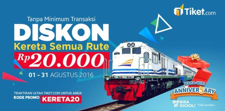 promo tiket kereta api tiket.com selama agustus 2016 bebas ke rute mana saja.