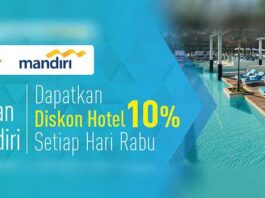 Diskon hotel 10% pesan di dwidaya tour menggunakan kartu kredit Mandiri.