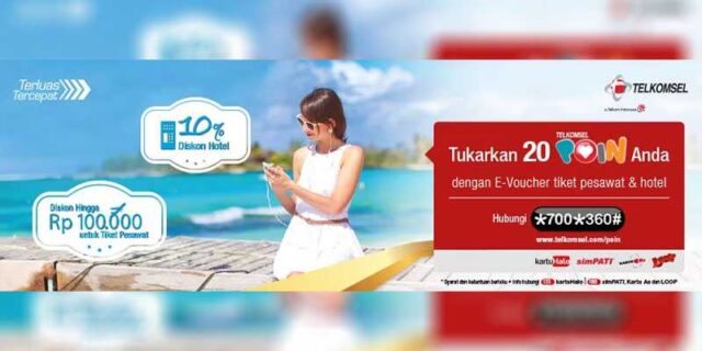 Promo Tiket Pesawat Telkomsel Poin Diskon Rp 150K cukup dengan menukar 20 poin lakukan pembelian di Panorama tours periode hingga 31 Desember 2016.