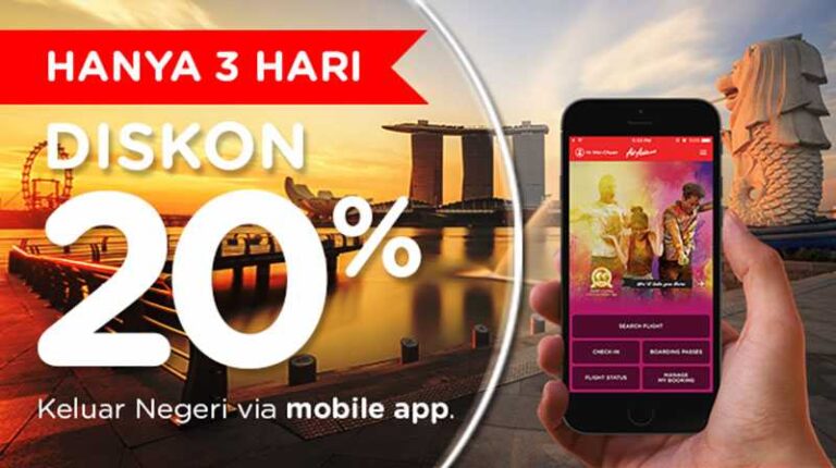 Promo Air Asia diskon tiket pesawat ke luar negeri hingga 20% cukup menggunakan Apliakasi Air Asia Android dan IOS