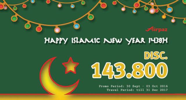 Promo tiket pesawat airpaz diskon hingga Rp 143.800 khusus tahun baru hijriah.