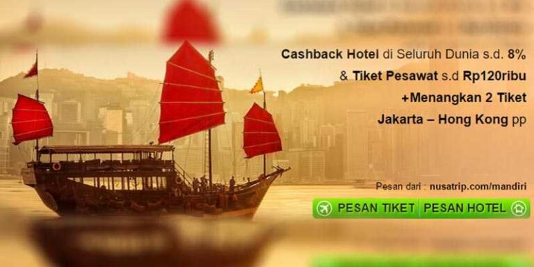 Diskon tiket pesawat hingga Rp 120.000 gunakan kartu kredit Mandiri dan nikmati juga cashback hotel hingga 8%.