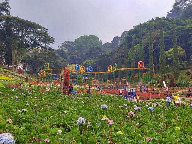 Wahana mirip Roller Coaster yang mengelilingi area taman bunga Selecta Malang.