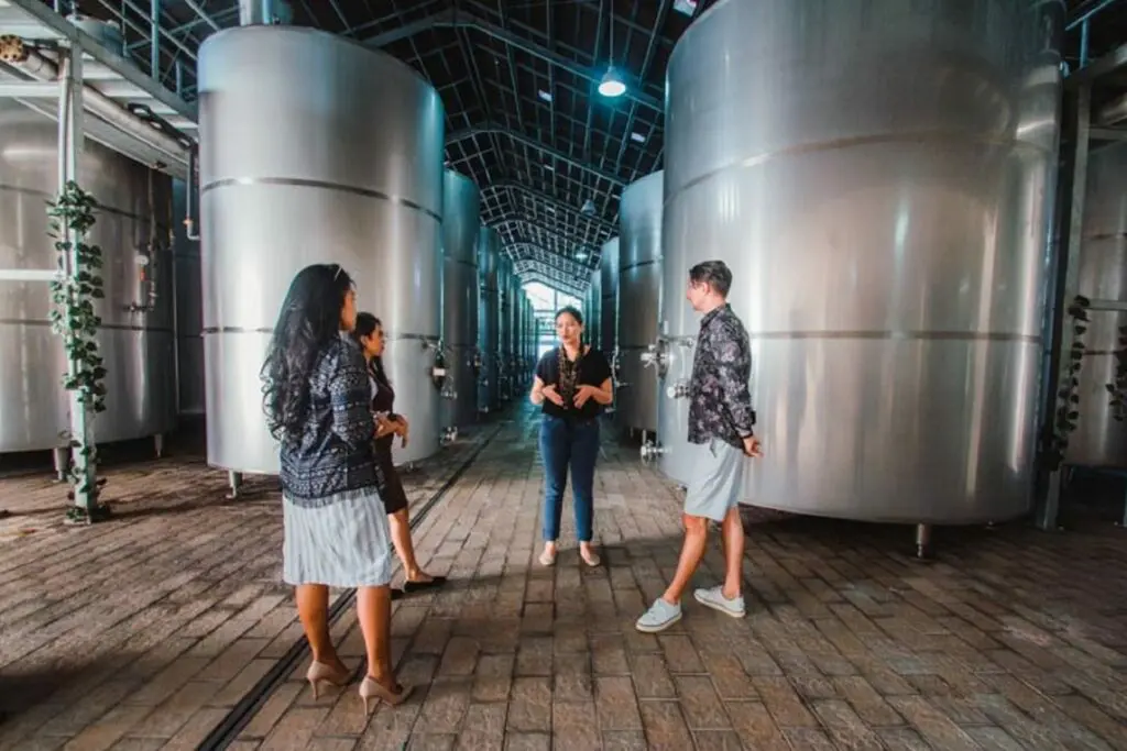 Wisatawan diajak menelusuri kilang anggur untuk melihat proses produksi Sababay Wine Gianyar Bali - Sababay Winery (Winery Tour)