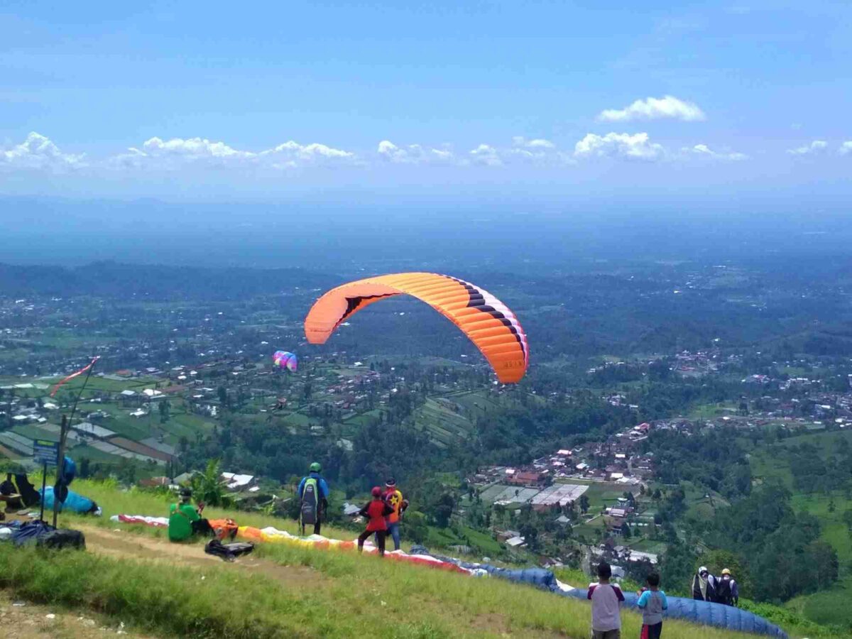 kegiatan paralayang di atas kebun teh kemuning