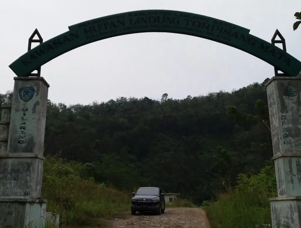 Gerbang masuk kawasan hutan lindung menuju Air Terjun Linggahara Labuhan Batu Sumatera Utara - Yuga Tri Ananda