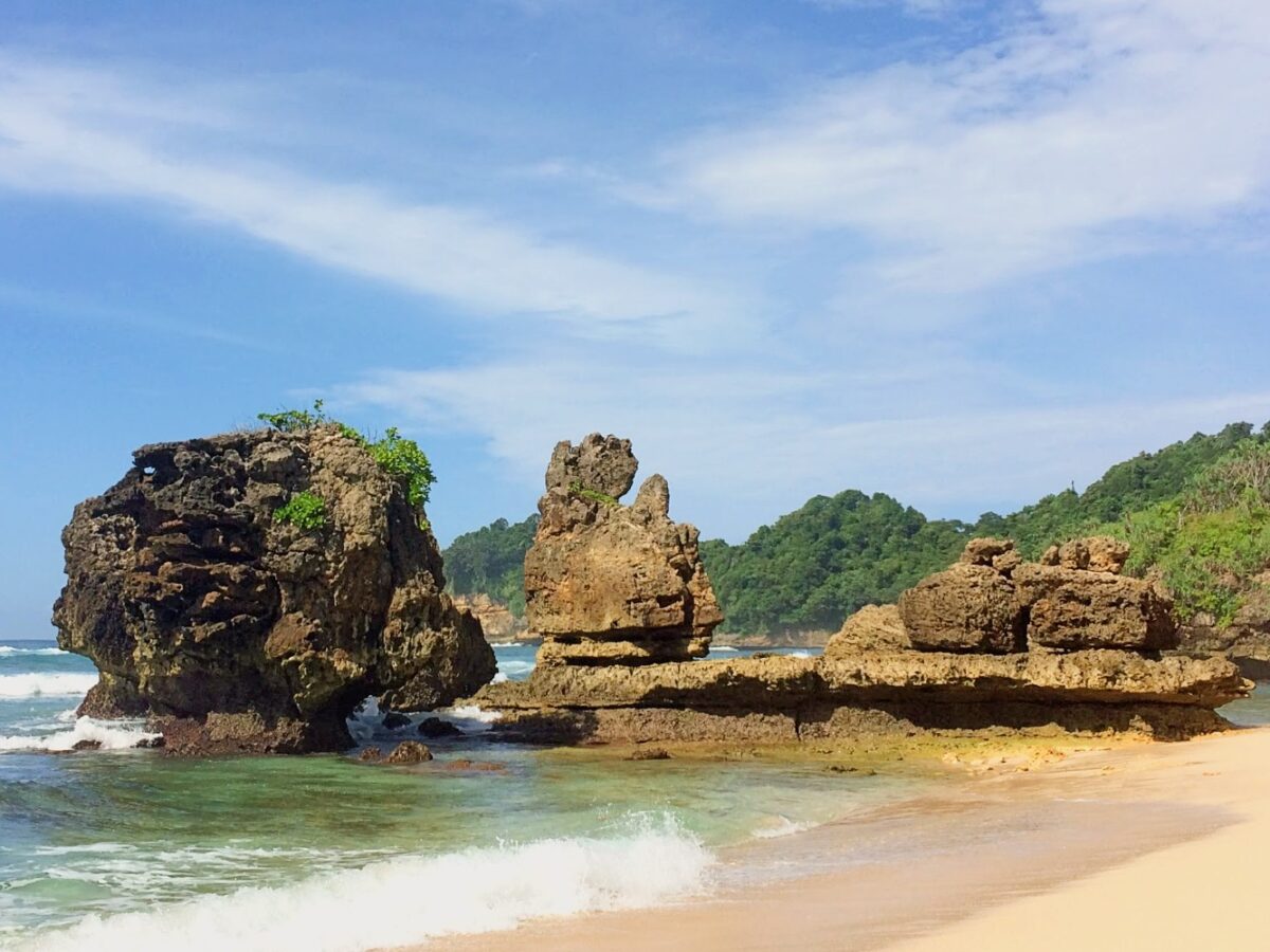 area karang eksotis di pantai selok