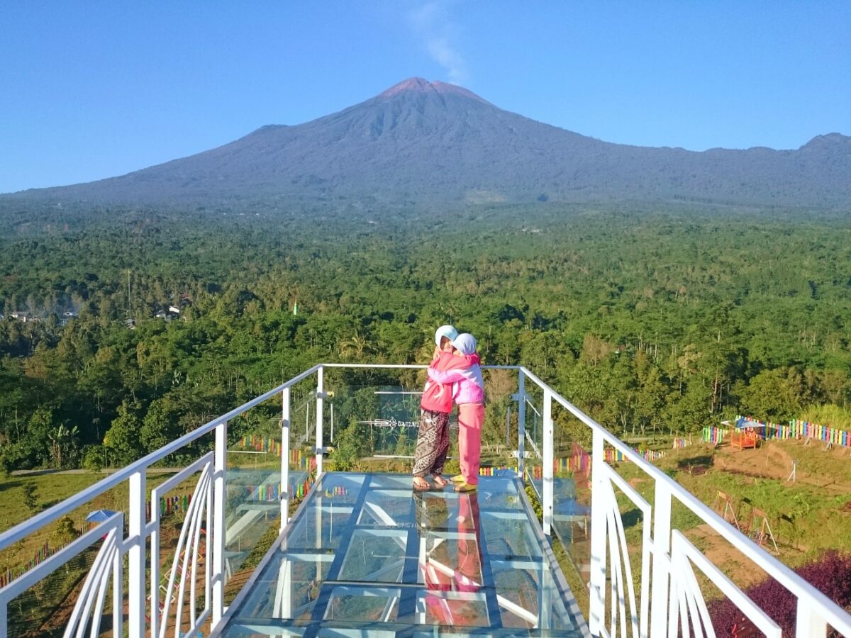 jembatan langit berbahan kaca spot selfie berlatar gunung slamet