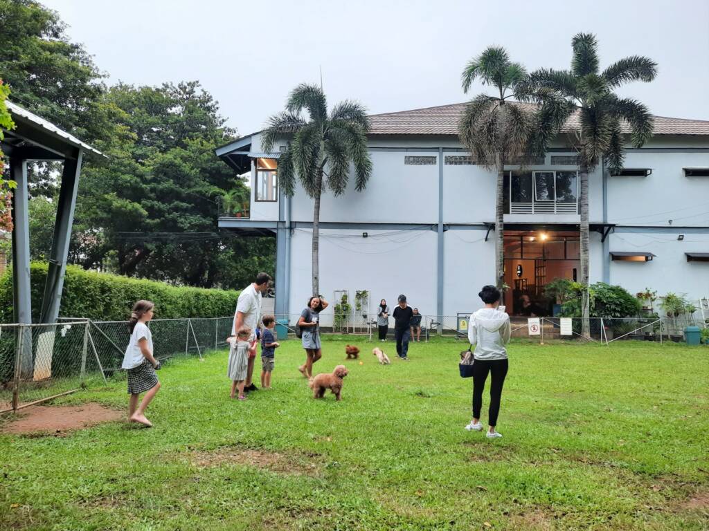 Anjing dan pemiliknya yang bersosialisasi di Como Park