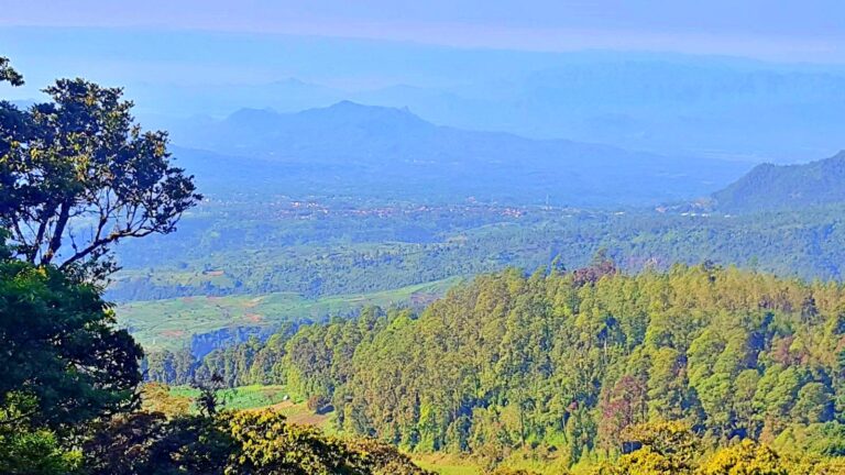Panorama bentang alam lembah dan perbukitan dari Cemoro Kandang