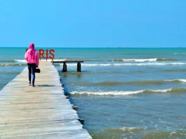 Jembatan kayu di Pantai Tiris