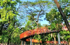 Ramai wisatawan di jembatan penghubung Tebet Eco Park