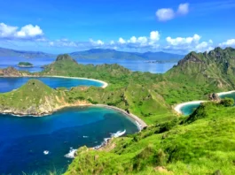 Pemandangan teluk eksotik dari atas puncak Pulau Padar