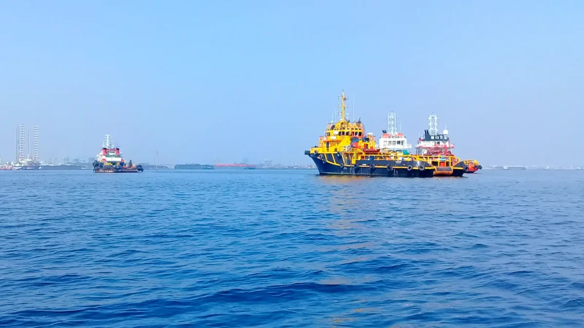 Pemandangan kapal-kapal dari Pantai Marunda